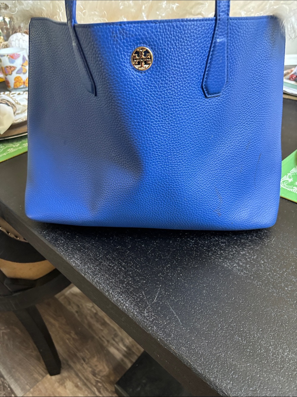 Tory Burch Royal Blue Pebbled Leather Tote with Gold Logo cobalt 2 sm mark
Front - Picture 2 of 6